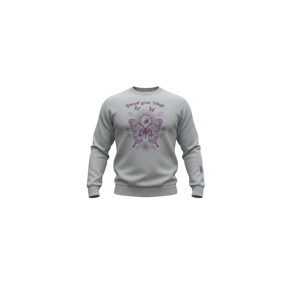 Obsessive Love Sweatshirt Womens XL Gray Butterfly Yin Yang Spread Your Wings